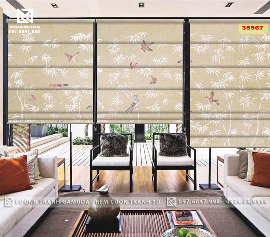 Rèm Roman In Họa Tiết Cây Trúc Tượng Trưng Cho Ý Chí Kiên Cường Và Sự Mạnh Mẽ Của Con Người- Rèm Cản Sáng Cản Nhiệt Xưởng Rèm Gamuda