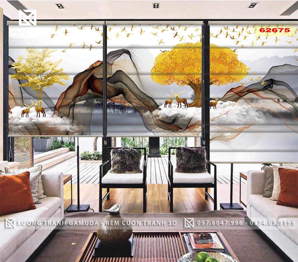 Rèm Roman In Họa Tiết Cây Kim Tiền Biểu Tượng Của Sự Tốt Lành, Thăng Tiến Về Tiền Bạc Và Tài Lộc - Xưởng Rèm Gamuda In Ấn Và Sản Xuất theo Đơn Đặt Hàng