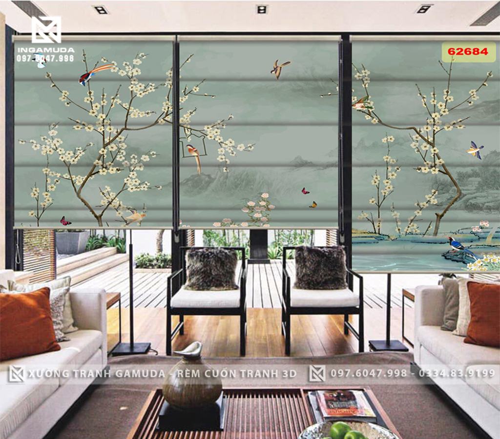 Rèm Roman Họa Tiết Hoa Ban Mai Biểu Tượng Cho Sự May Mắn, Tốt Đẹp - In Ấn Và Sản Xuất Theo Yêu Cầu