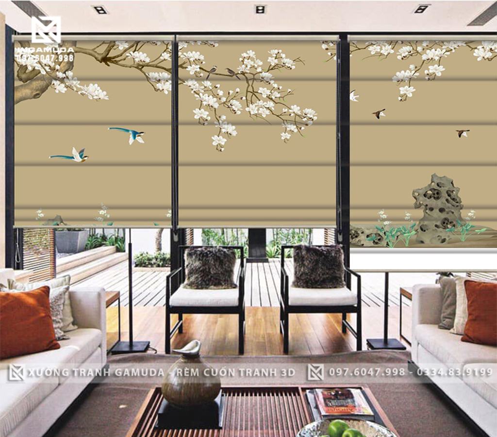 Rèm Roman In Họa Tiết Hoa 3D Cùng Gam Màu Nâu Trầm Tạo Sự Bình Yên Cho Bức Tranh - Hàng Thiết Kế Tại Xưởng Rèm Gamuda