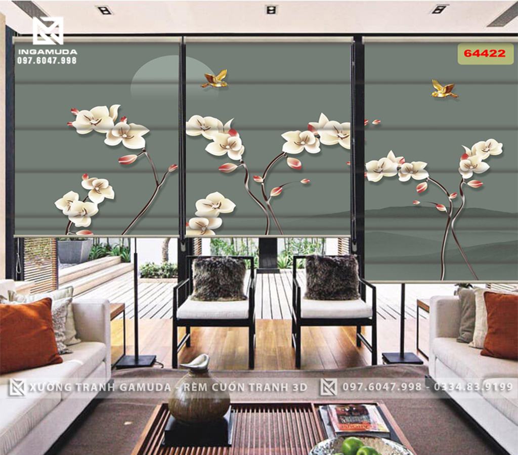 Rèm Roman In Họa Tiết Hoa Lan Trắng Biểu Tượng Cho Sự Giau Có , Sum Vầy Và Song Túc - Xưởng Rèm Gamuda In Ấn Và Sản Xuất Theo Đơn Đặt Hàng