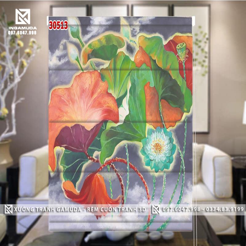 Rèm Roman Họa Tiết Hoa Sen- Loài Hoa Duy Nhất Hội Tụ Đủ Nhân Sinh Cao Qúy- Xưởng Rèm Gamuda In Ấn Và Sản Xuất Theo Đơn Đặt Hàng