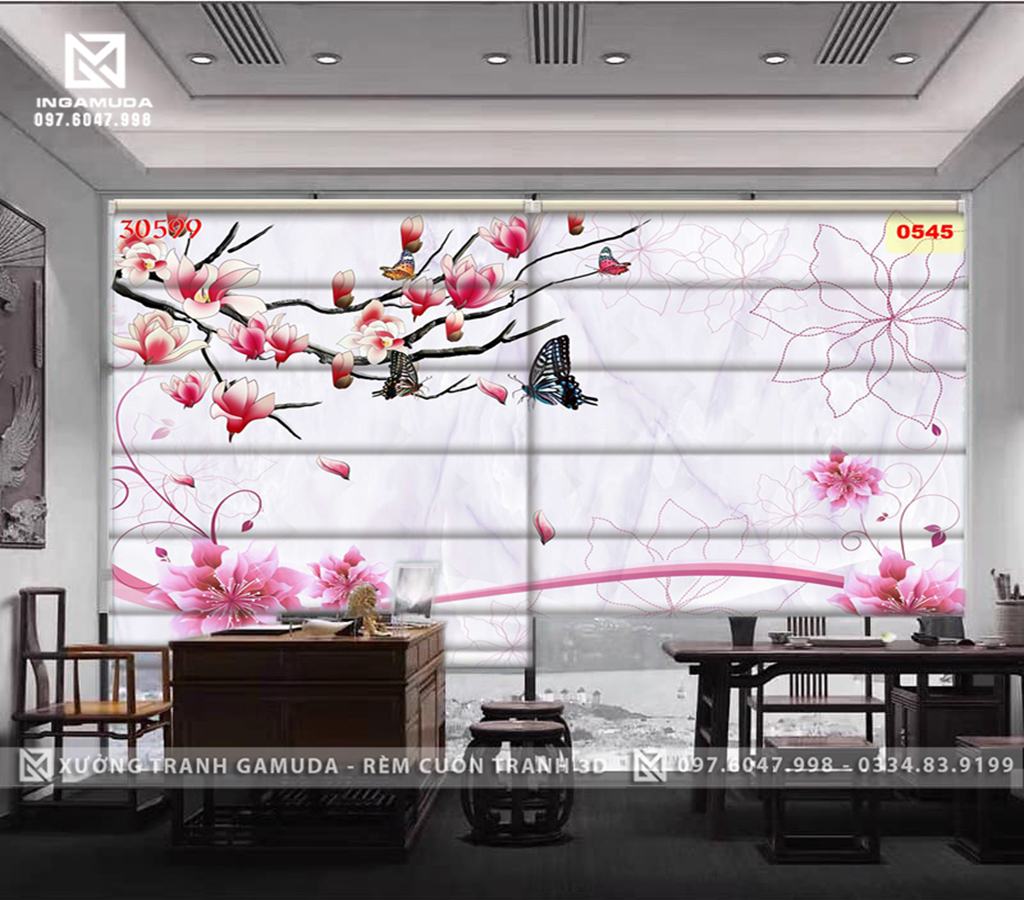 Rèm Roman In Họa Tiết Hoa 3D Đẹp Nhất -Hàng Thiết Kế Tại Xưởng Rèm Gamuda