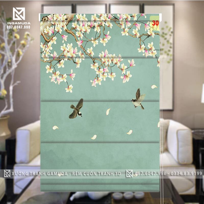 Rèm Roman Họa Tiết Hoa 3D Sang Trọng - Mẫu Thiết Kế Độc Quyền Duy Nhất Tại Xưởng Rèm Tranh Gamuda