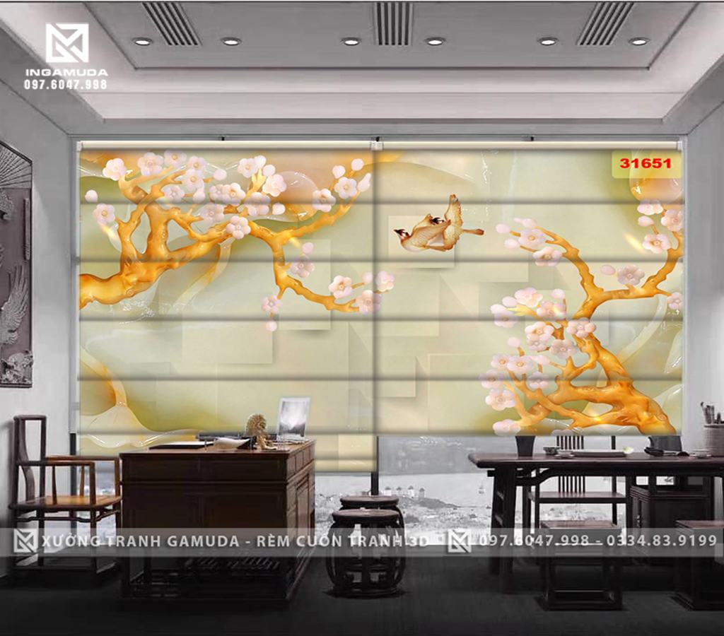 Rèm Roman In Họa Tiết Hoa Mai- Loài Hoa Tượng Trưng Cho May Mắn Và Tốt Đẹp Mang Lại Bình An Và Hạnh Phúc- Xưởng Rèm Gamuda In Ấn Và Sản Xuất Theo Đơn Đặt Hàng