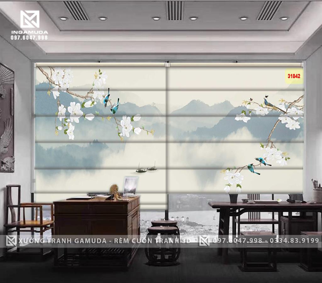 Rèm Roman In Họa Tiết Hoa 3D Với Vẻ Đẹp Thiên Nhiên Kì Vĩ Cùng Mây Và Núi -Hàng Thiết Kế Tại Xưởng Rèm Gamuda