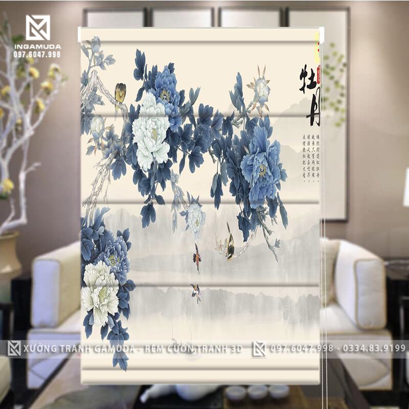 Rèm Roman Tranh 3D Họa Tiết Hoa Mẫu Đơn Là Biểu Tượng Của Sự May Mắn Giau Sang, Phát Tài Phát Lộc - Sản Phẩm Độc Quyền Tại Xưởng Rèm Gamuda