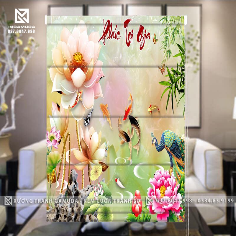 Rèm Roman In Họa Tiết Hoa Sen Hồng Cùng " Phúc Tại Gia " Mang Lại Những Điều May Mắn Tốt Lành - Sản Phẩm Độc Quyền Tại Rèm Gamuda