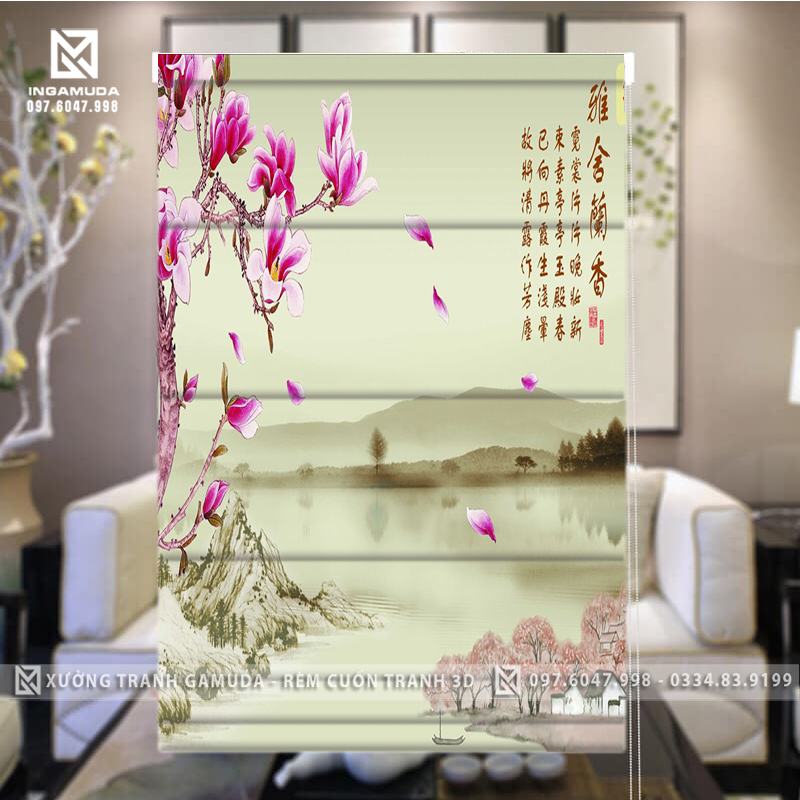 Rèm Roman In Tranh Họa Tiết Hoa 3D Biểu Hiện Cho Sự Qúy Phái, Sang Trọng Bởi Màu Sắc Nhẹ Nhàng - Xưởng Rèm Gamuda In Ấn Và Sản Xuất Theo Đơn Đặt Hàng