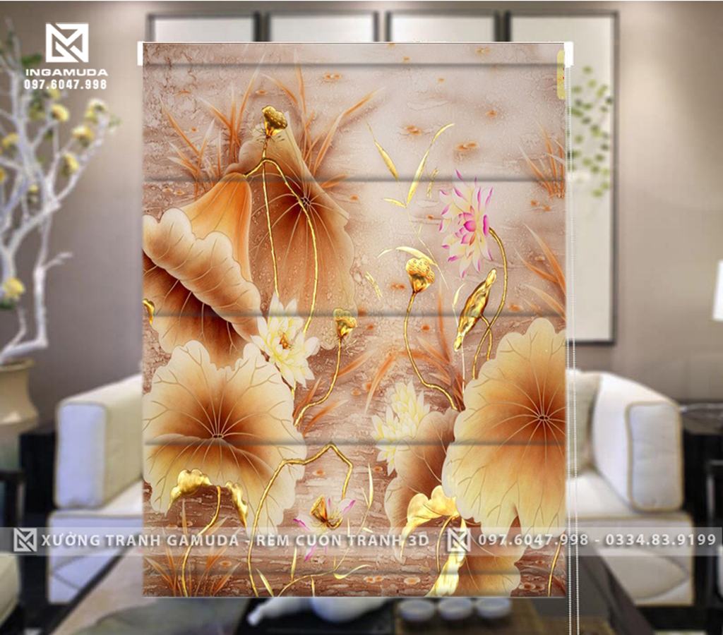 Rèm Roman In Họa Tiết Hoa Sen Đỏ Gắn Liền Với Trái Tim Tình Yêu Và Sự Từ Bi- In Tranh Họa Tiết Theo Mọi Yêu Cầu Tại Xưởng Rèm Gamuda