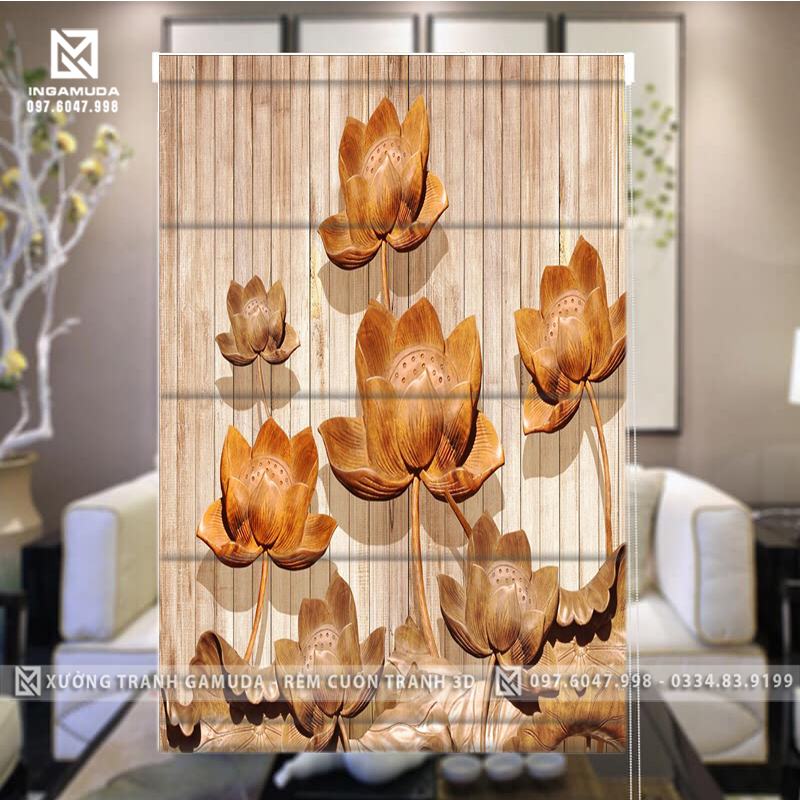 Rèm Roman In Tranh Họa Tiết Hoa Sen Đỏ Gợi Sự Từ Bi Và Sự Hạnh Phúc Trong Tình Yêu - Hàng Thiết Kế Tại Xưởng Rèm Gamuda