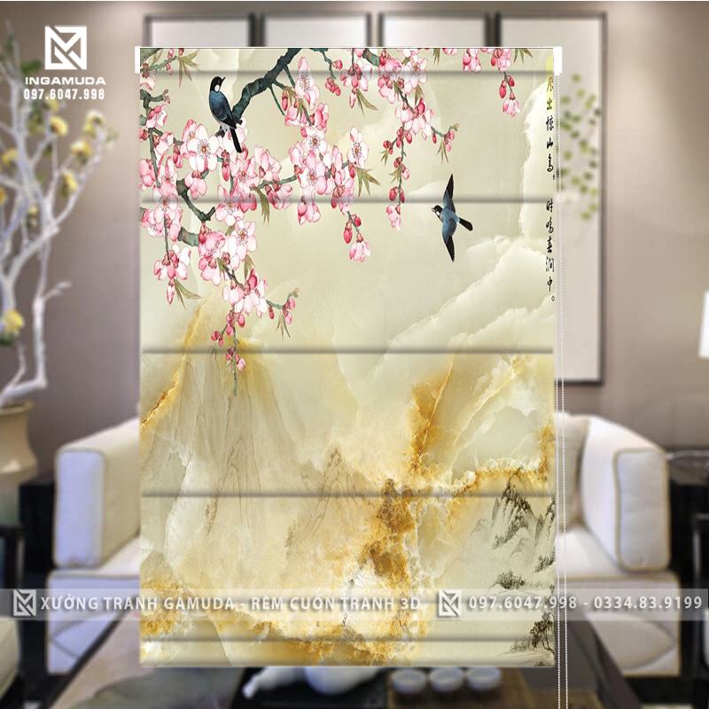 Rèm Roman In Họa Tiết Hoa Anh Đào Tượng Trưng Cho Sức Sống- Biểu Tượng Của Tính Khiêm Nhường, Nhẫn Nhịn- Xưởng Rèm Gamuda In Ấn Và Sản Xuất Theo Đơn Đặt Hàng