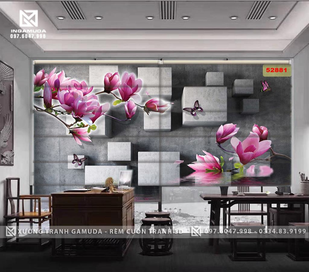 Rèm Roman In Họa Tiết Hoa 3D Với Gam Màu Sáng Tạo Sự Sang Trọng Cho Bức Tranh -Rèm Roman Họa Tiết In Tranh 3D