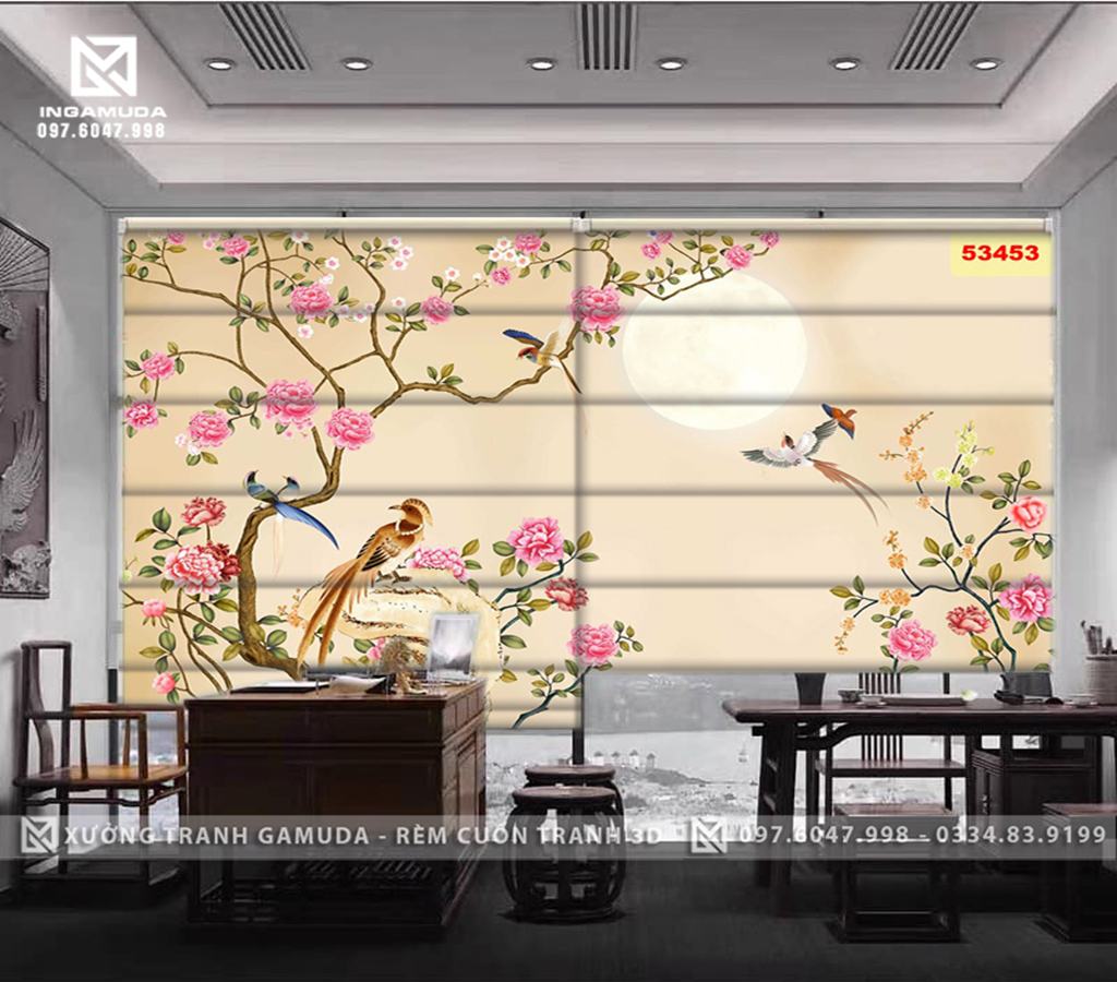 Rèm Roman In Họa Tiết Hoa Mẫu Đơn Biểu Hiện Của Cuộc Sống Đong Đầy, An Khang, Sung Túc-Xưởng Rèm Gamuda In Ấn Và Sản Xuất Theo Đơn Đặt Hàng