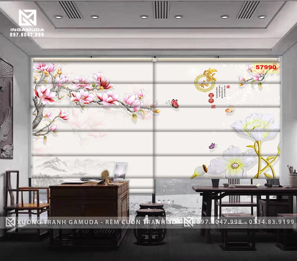 Rèm Roman Họa Tiết Hoa Mẫu Đơn - Loài Hoa Của Hạnh Phúc Gia Đình - Rèm Cản Sáng Cản Nhiệt Xưởng Rèm Gamuda