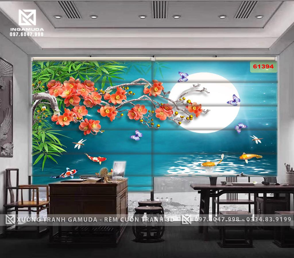 Rèm Roman In Họa Tiết Hoa Đại Tượng Trưng Cho Sự Thuần Khiết Trên Nền Tối Màu - Xưởng In Gamuda In Ấn Và Sản Xuất Theo Đơn Đặt Hàng