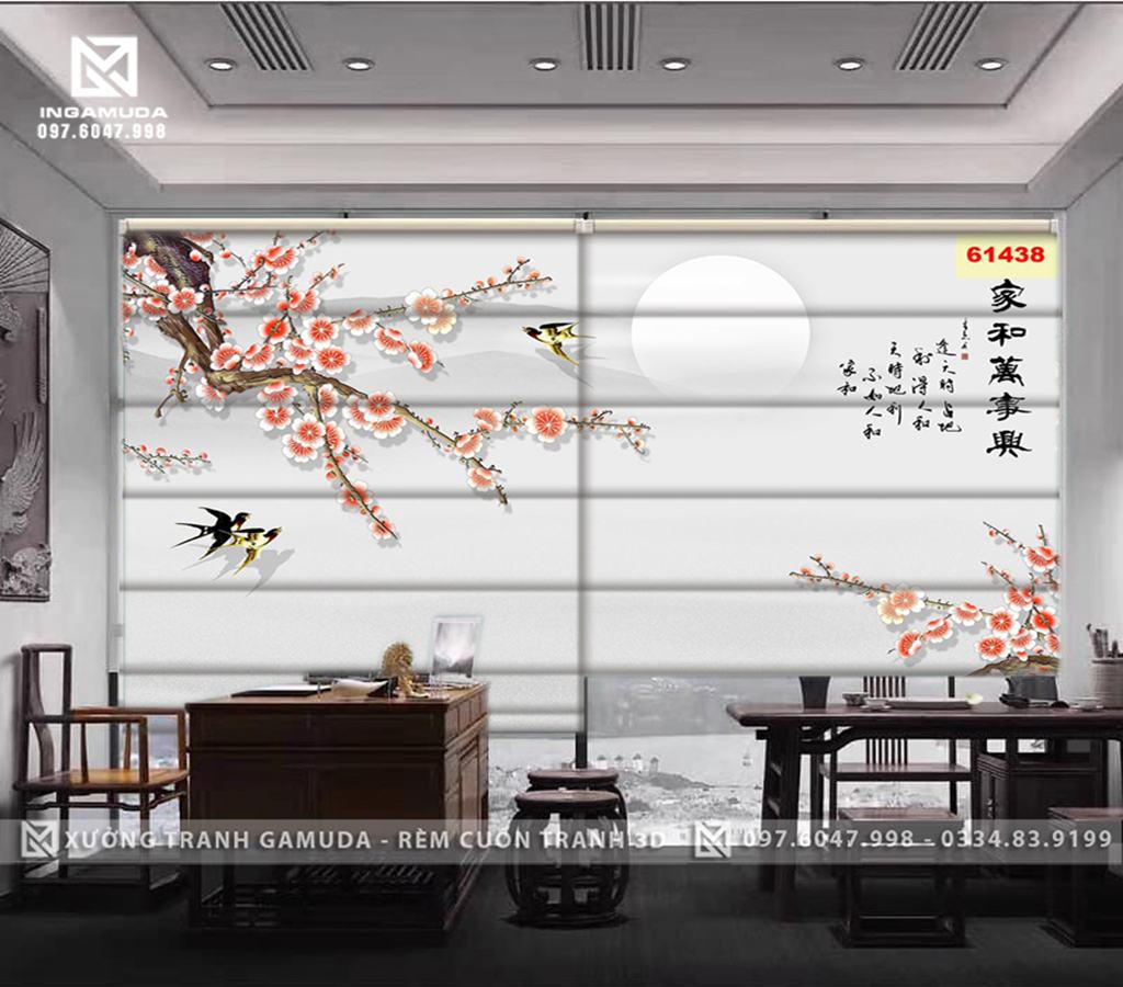 Rèm Roman In Họa Tiết Hoa Ban Tượng Trưng Tình Yêu Son Sắt, Thủy Chung- Rèm Cản Sáng Cản Nhiệt Xưởng Rèm Gamuda