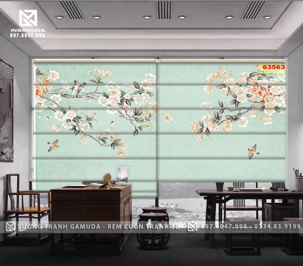 Rèm Roman In Họa Tiết Hoa Ban Trắng Biểu Tượng Của Sự Thanh Cao , Tình Yêu Chân Thành Và Thủy Chung - Xưởng Rèm Gamuda In Ấn Và Sản Xuất Theo Yêu Cầu 