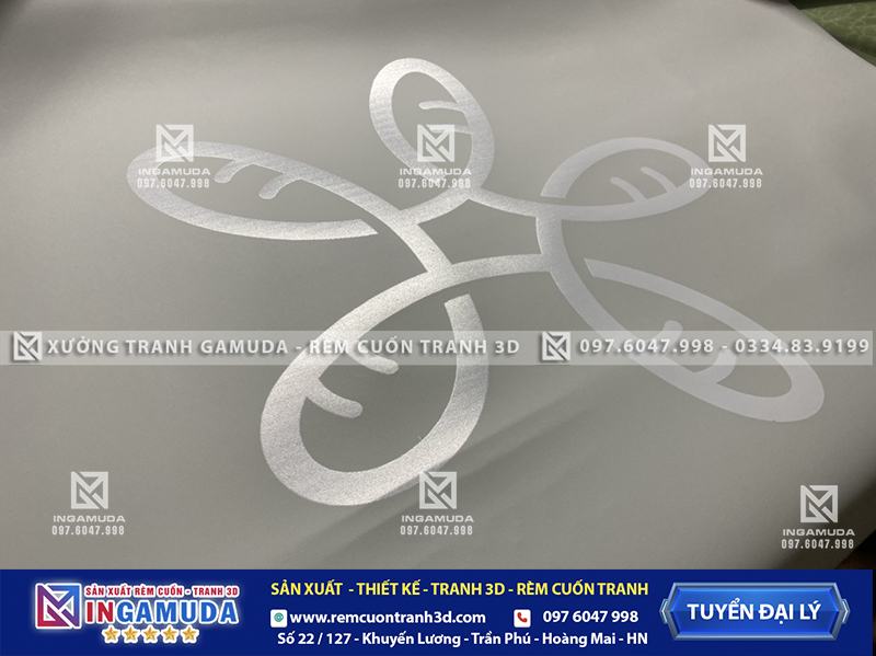 In UV Mực trắng lên vải rèm mầu ghi xám