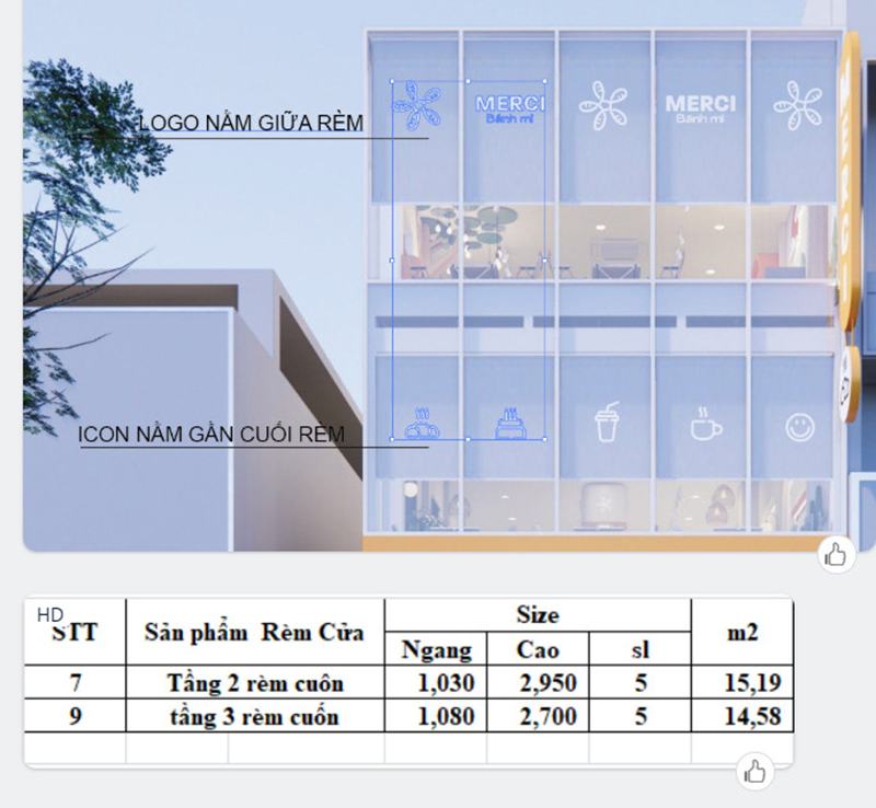Thiết kế logo mầu trắng in trên nền vải rèm trơn mầu ghi xám