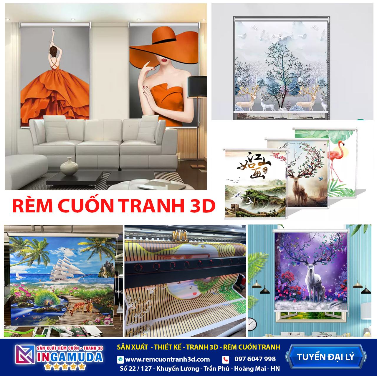 Rèm cuốn tranh 3D - Xưởng rèm gamuda luôn có những mẫu mã liên tục được cập nhật đẹp nhất