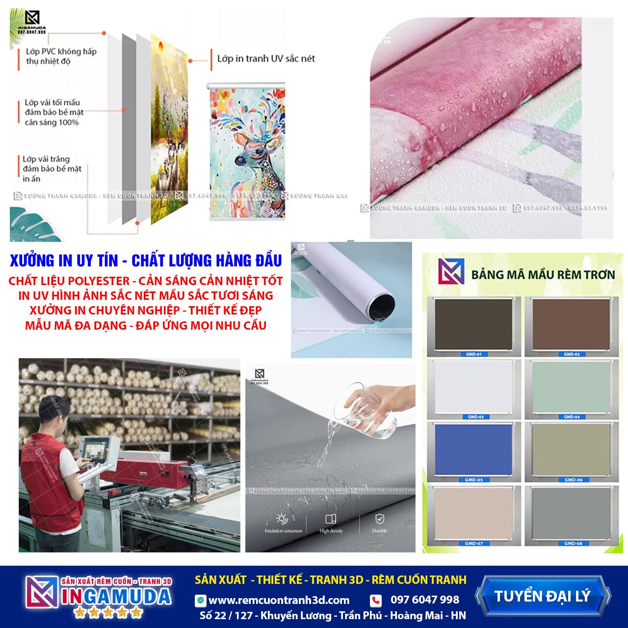 Sản xuất chuyên nghiệp lấy hàng nhanh chóng đảm bảo về mọi mặt kỹ thuật sản xuất thiết kế rèm cuốn tranh 3D