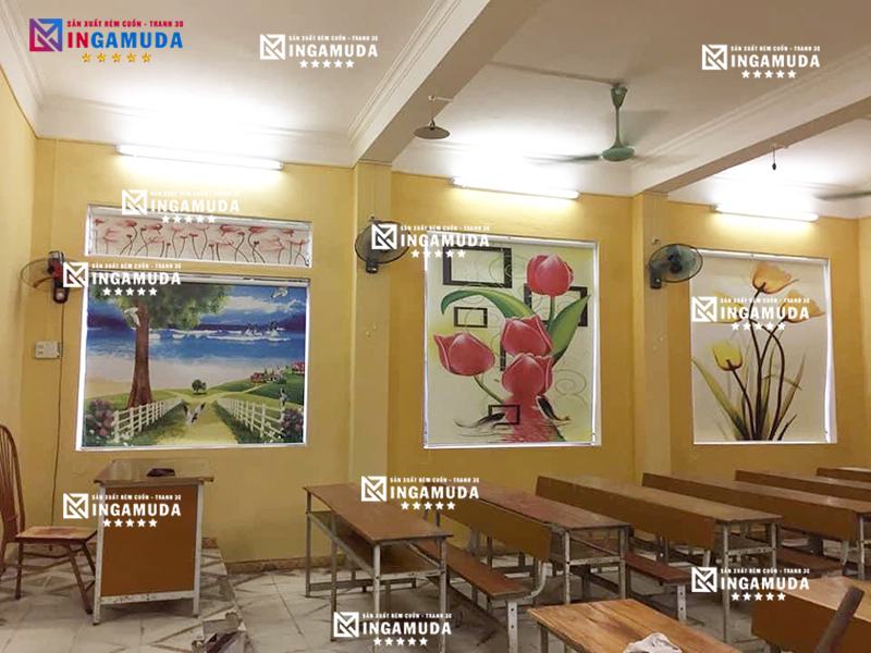 Rèm cuốn tranh cho trường học chủ đề thiên nhiên tạo không gian cho trường học rèm cản nắng cản nhiệt tại xưởng rèm gamuda giá tốt nhất