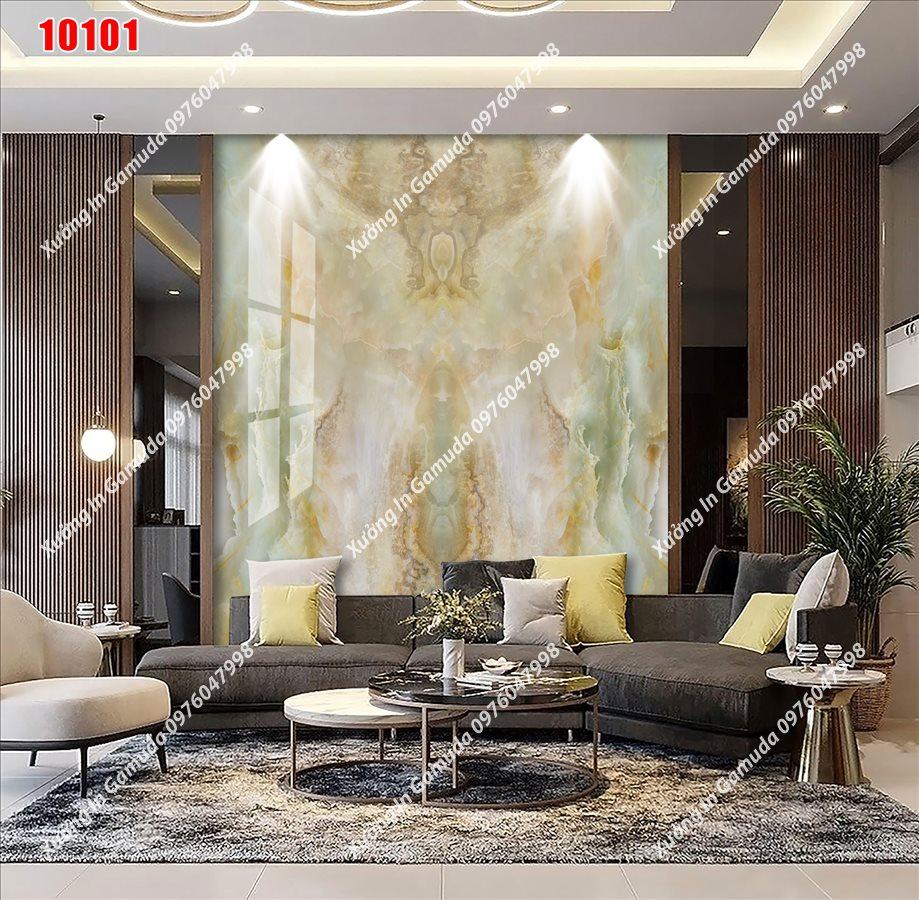 Sản Xuất Tranh Gương Vân Đá Đối Xứng Nền Vàng Sang Trọng