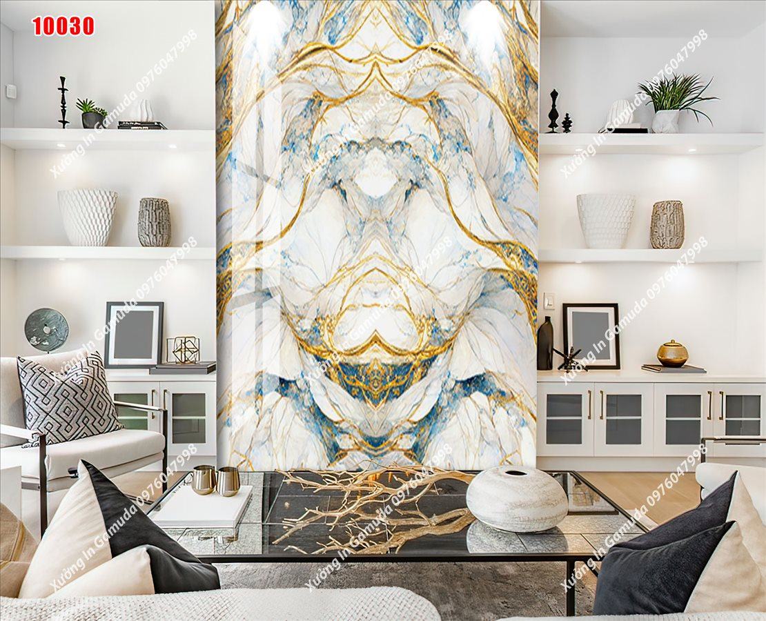 Sản Xuất Tranh Gương Vân Đá Đối Xứng Nền Vàng Sang Trọng