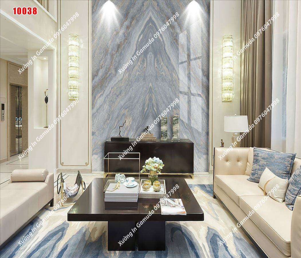 Tranh PVC Tráng Gương Vân Đá Đối Xứng Nền Trắng Biểu Trưng Cho Sự Sang Trọng