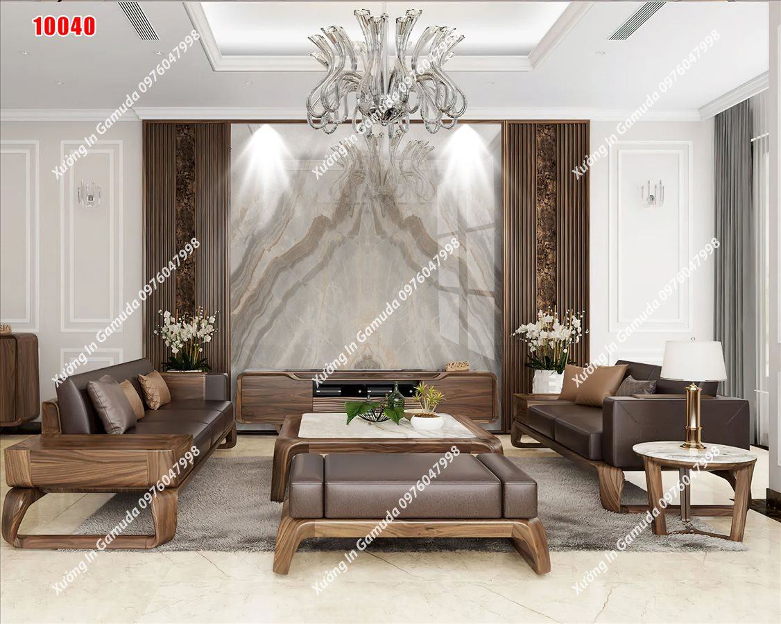 Xưởng Sản Xuất Tranh PVC Với Vân Đá Đối Xứng Trên Nền Trắng