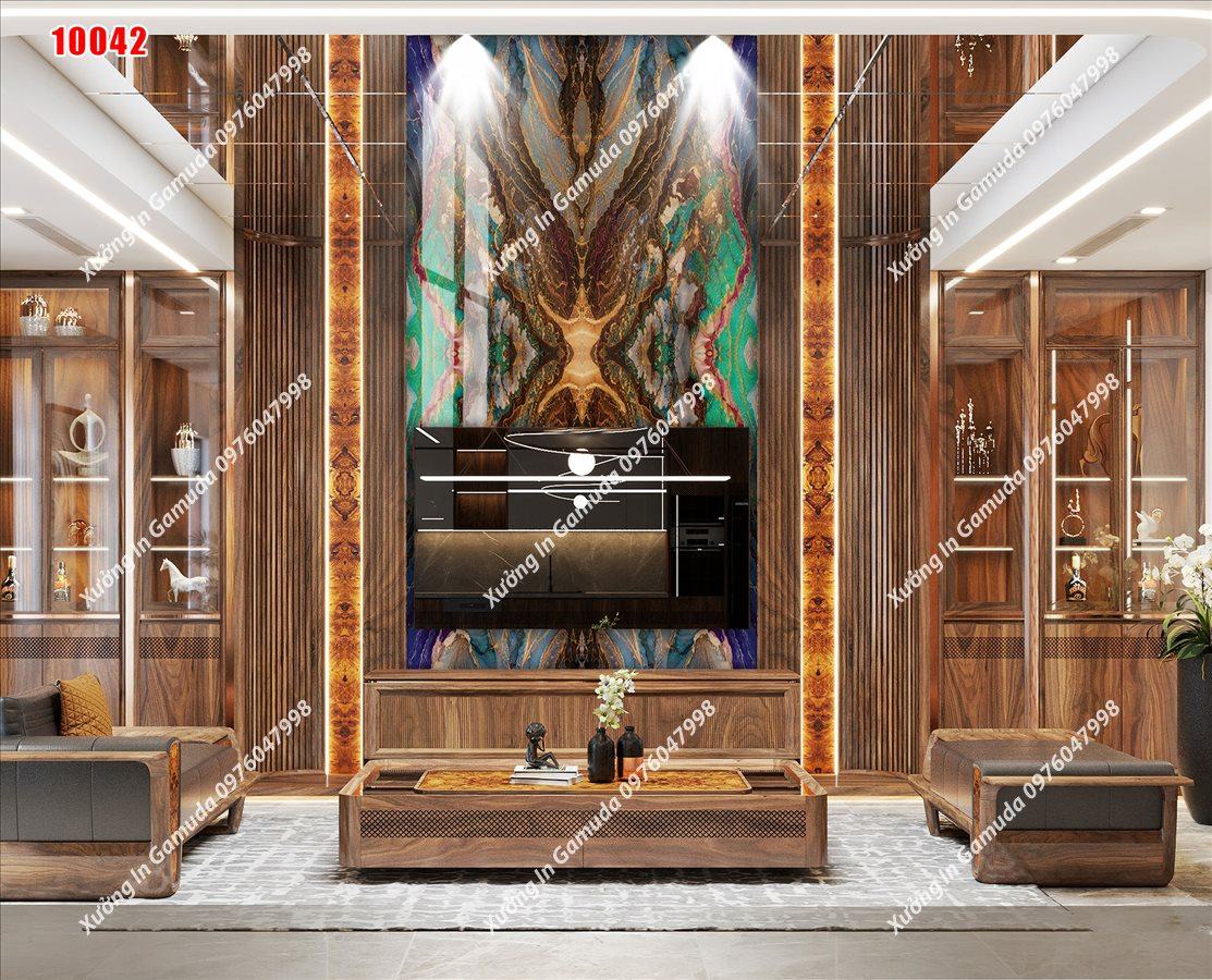 Tranh Ceramic Vân Đá Đối Xứng Với Tone Nâu Lạnh Tạo Cảm Giac Thoải Mái