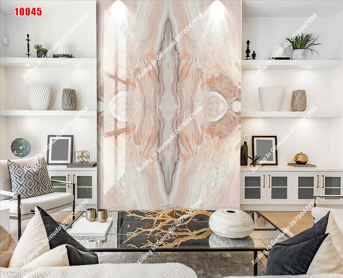 Sản Xuất Tranh Gương Vân Đá Đối Xứng Nền Vàng Sang Trọng