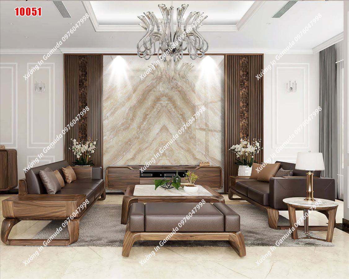 Sản Xuất Tranh Gương Vân Đá Đối Xứng Nền Vàng Sang Trọng