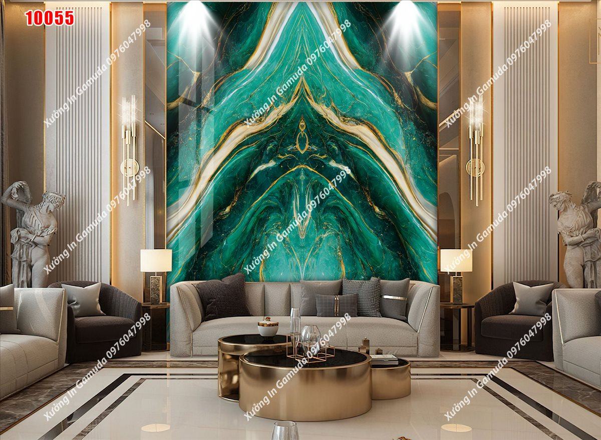 Xưởng Sản Xuất Tranh PVC Với Vân Đá Đối Xứng Trên Nền Trắng