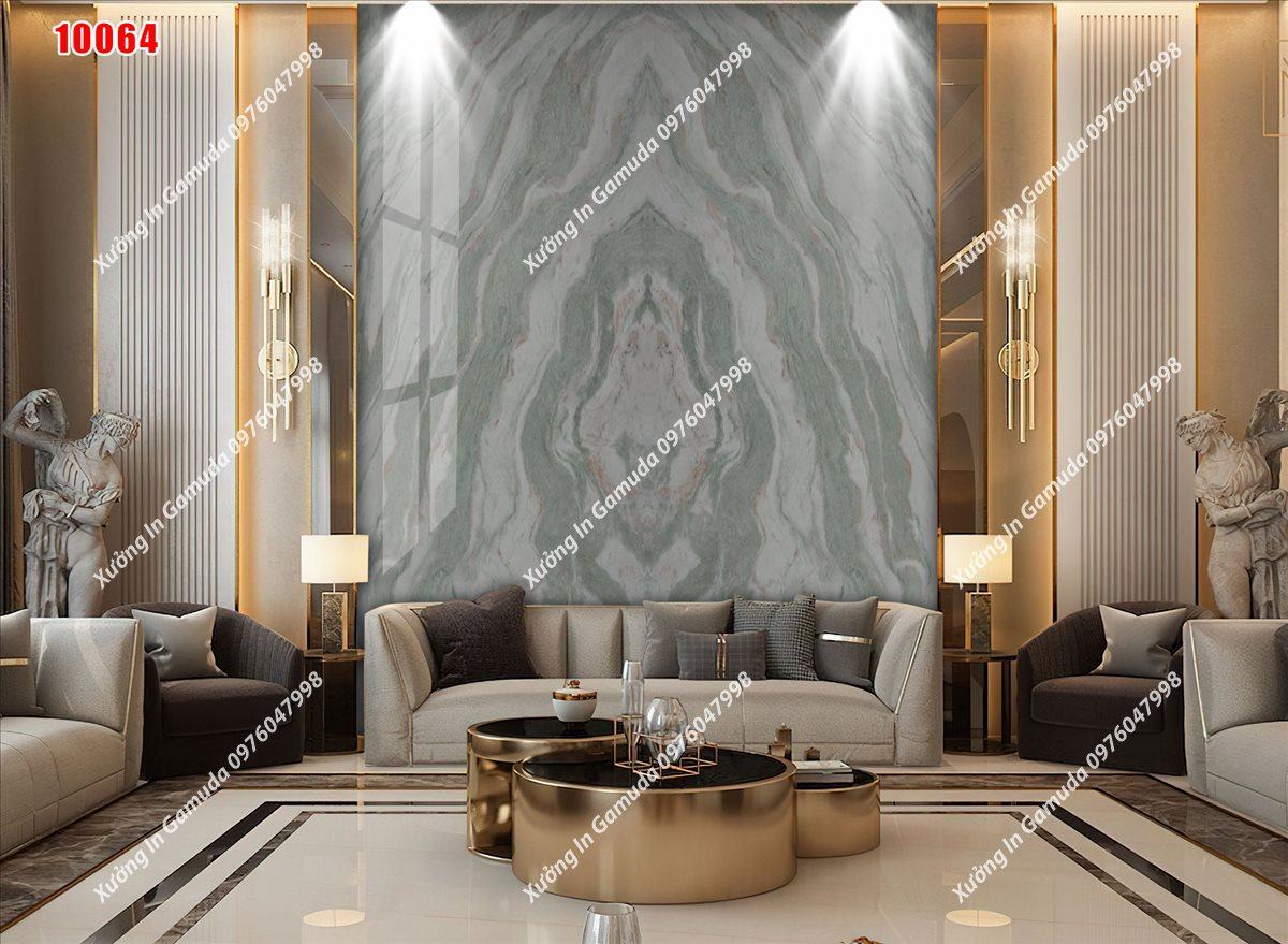 Xưởng Sản Xuất Tranh PVC Với Vân Đá Đối Xứng Trên Nền Trắng