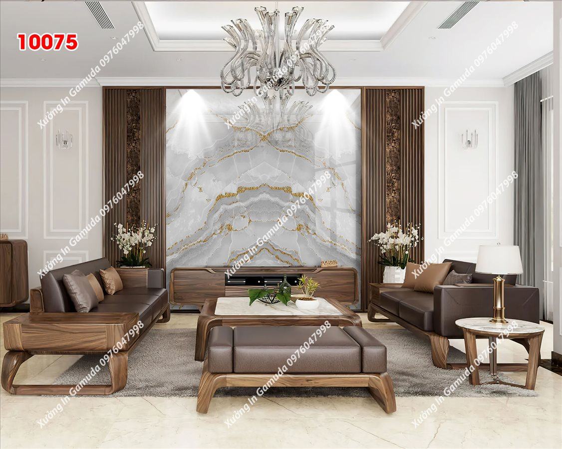 Tranh PVC Tráng Gương Vân Đá Đối Xứng Nền Trắng Biểu Trưng Cho Sự Sang Trọng