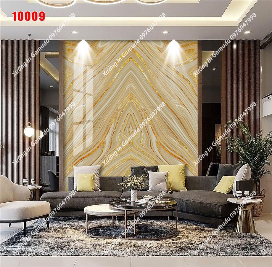 Sản Xuất Tranh Gương Vân Đá Đối Xứng Nền Vàng Sang Trọng