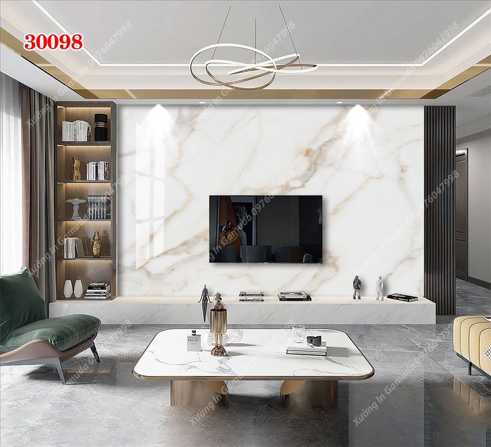 Sản Xuất Tranh Gương Vân Đá Đơn Sắc Nền Trắng Sang Trọng