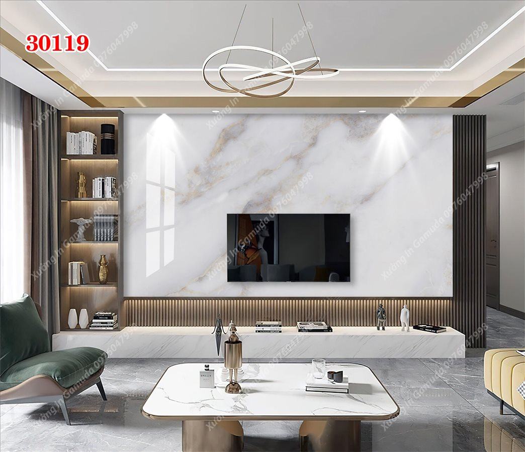 Tranh PVC Tráng Gương Vân Đá Đơn Sắc Nền Trắng Biểu Trưng Cho Sự Sang Trọng