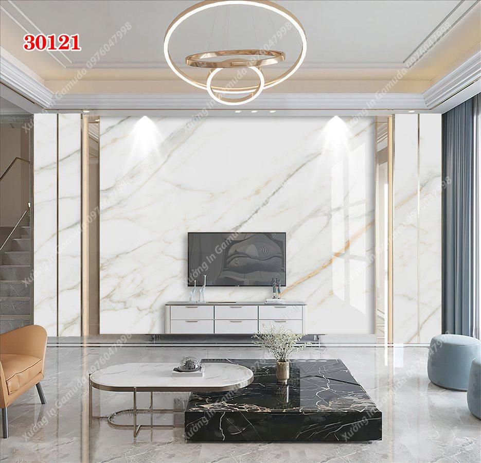 Xưởng Sản Xuất Tranh PVC Với Vân Đá Đơn Sắc Trên Nền Trắng Cùng Ánh Vàng