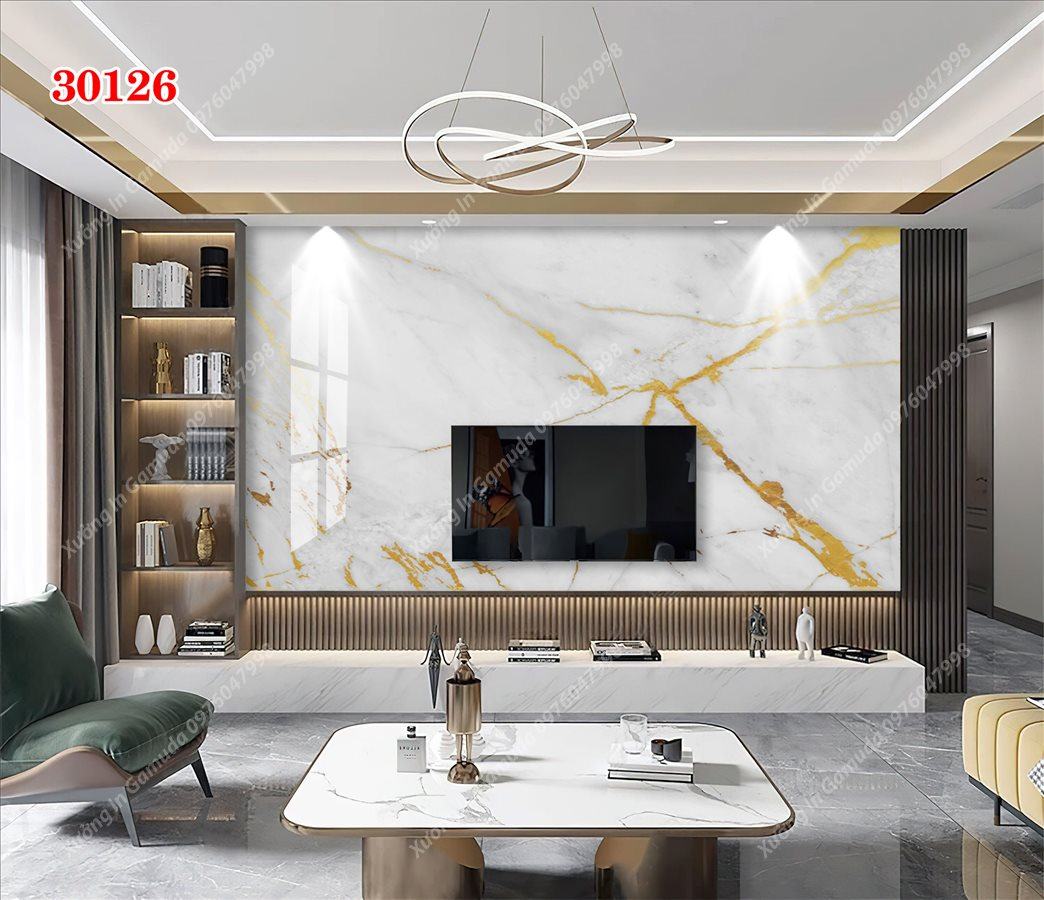 Sản Xuất Tranh Gương Vân Đá Đơn Sắc Nền Trắng Sang Trọng