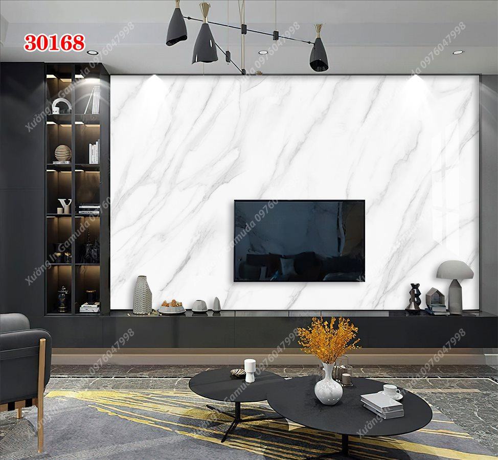 Tranh PVC Tráng Gương Vân Đá Đơn Sắc Nền Trắng Biểu Trưng Cho Sự Sang Trọng