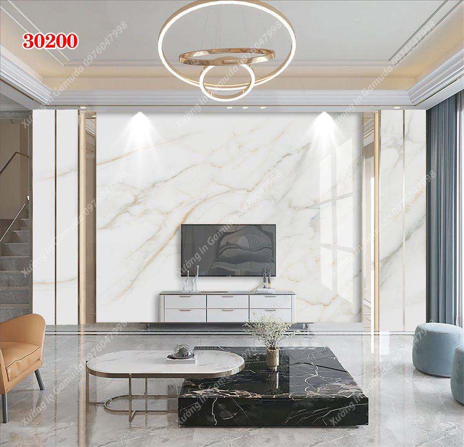 Tranh Ceramic Vân Đá Đơn Sắc Với Tone Trắng Lạnh Tạo Cảm Giac Thoải Mái