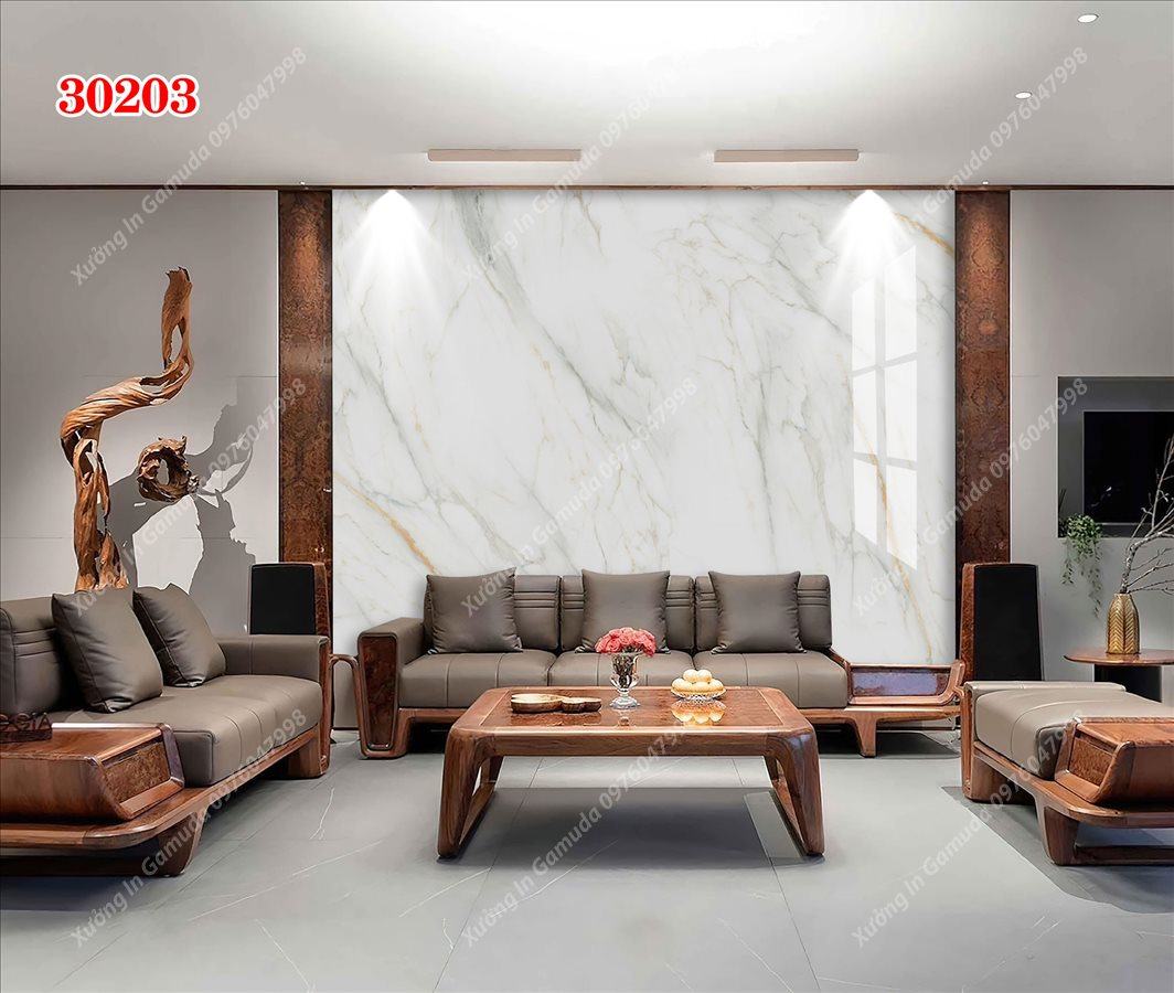 Sản Xuất Tranh Gương Vân Đá Đơn Sắc Nền Trắng Sang Trọng