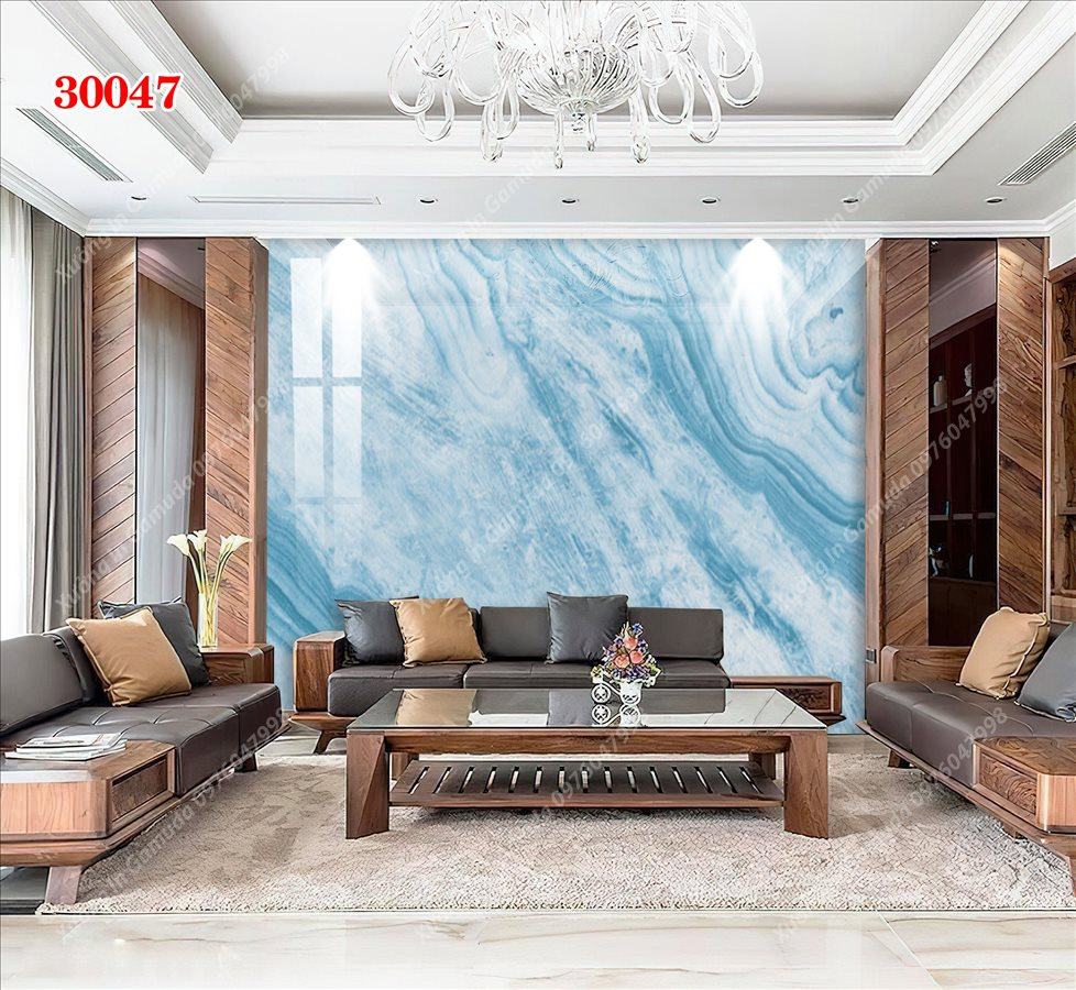 Xưởng Sản Xuất Tranh PVC Với Vân Đá Đơn Sắc Trên Nền Xanh Cùng Ánh Vàng