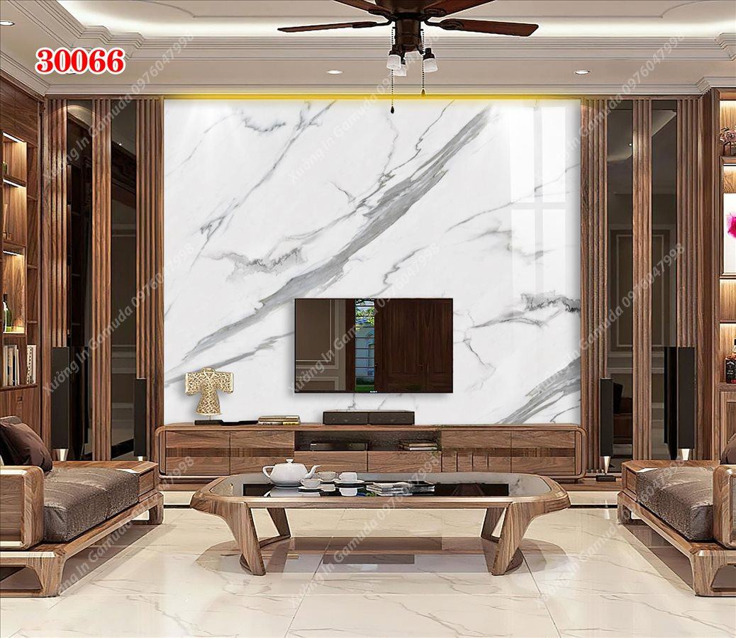 Xưởng Sản Xuất Tranh PVC Với Vân Đá Đơn Sắc Trên Nền Trắng Cùng Ánh Vàng