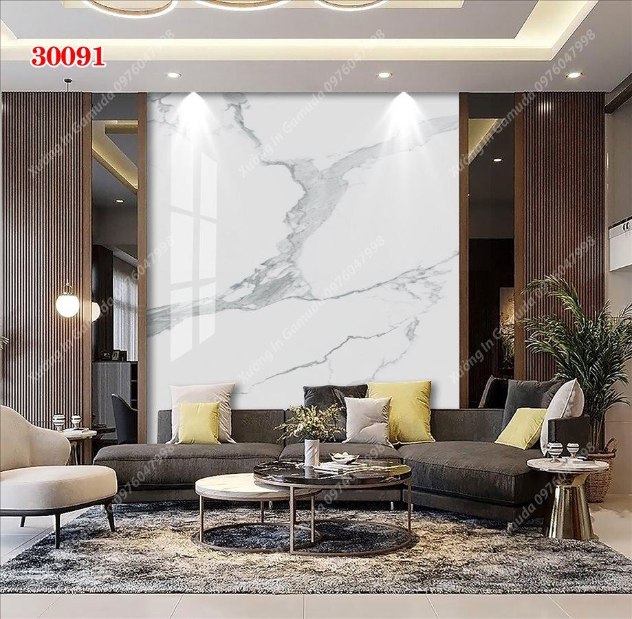 Tranh PVC Tráng Gương Vân Đá Đơn Sắc Nền Trắng Biểu Trưng Cho Sự Sang Trọng