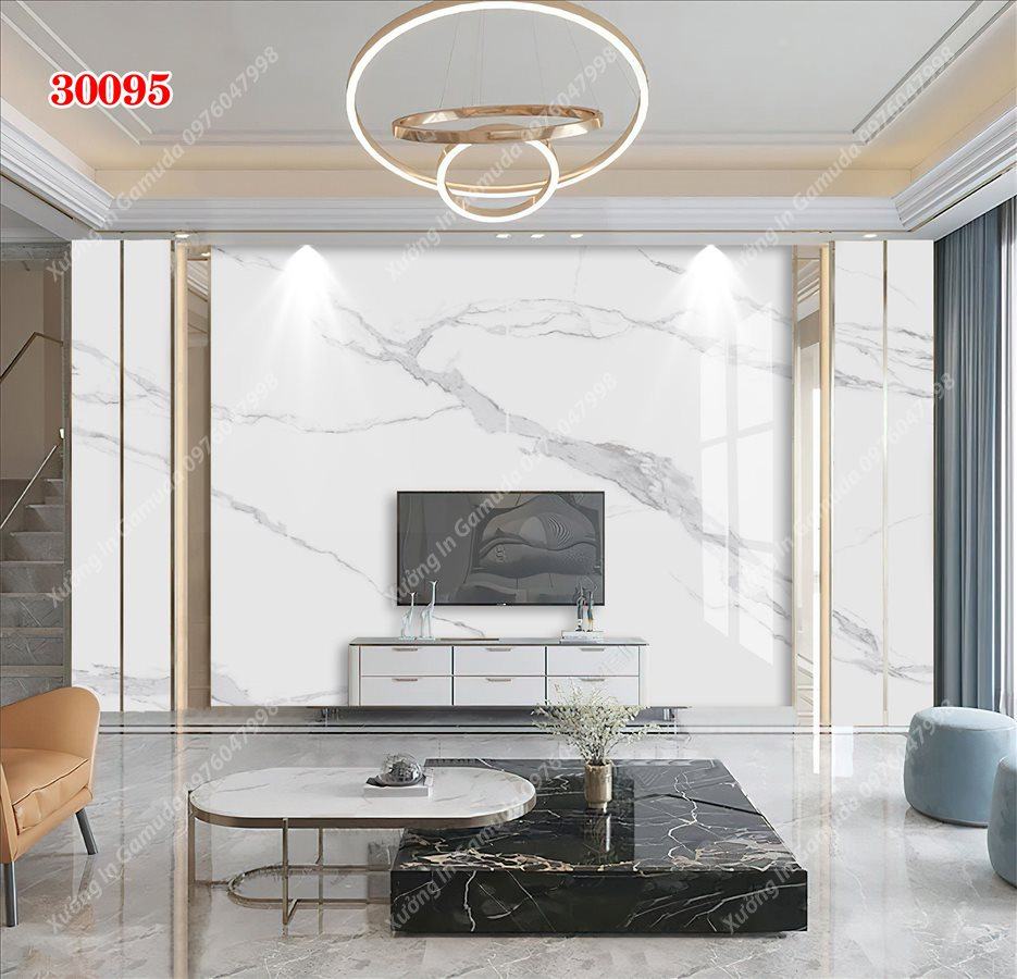 Tranh Ceramic Vân Đá Đơn Sắc Với Tone Trắng Lạnh Tạo Cảm Giac Thoải Mái