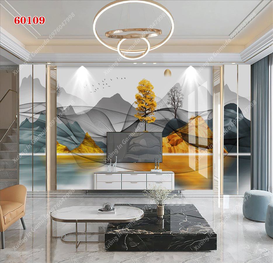 Tranh PVC Vân Đá Hiện Đại Kết Hợp Viền Vàng Sang Trọng- In Ấn Và Thiết Kế Theo Yêu Cầu